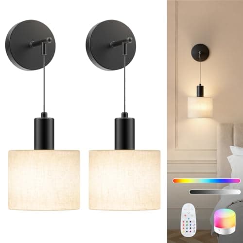 SAIMAND Battery Operated Wall Sconce Set of 2, Wireless Rechargeable Wall Lights with Remote Control, 9 Colors Dimmable LED Lamps, Modern Cordless Sconces for Bedroom Living Room Hallway(Black)