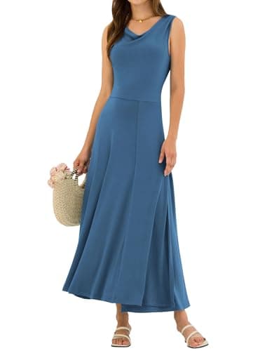 ZAFUL Women's Summer Tank Maxi Dress 2026 Spring Sleeveless Casual Cowl Neck Backless Split Beach Vacation Long Sundress (Blue,Large) - Image 1