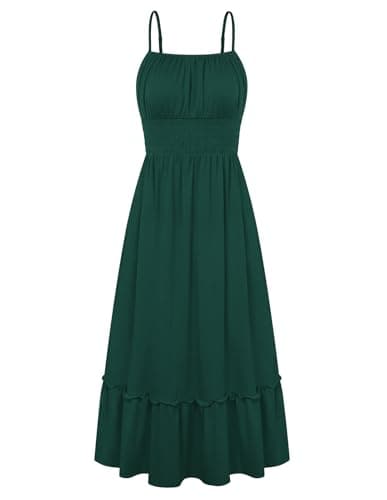GRACE KARIN Women's Summer Maxi Dress 2026,Smocked Ruched Bust Sundress with Adjustable Straps & Pockets Green L - Image 1