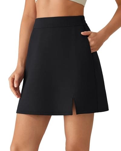 G4Free Black Skirts for Women A Line Stretchy Wasitband Summer Casual Short Skirts Front Slit Modal Soft Workwear with Side Pockets (Black,M) - Image 1