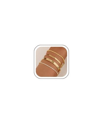 Gold Bracelets for Women 14K Gold Plated Stack Trend Bracelets Charm Paperclip Chain Cuban Link Layered Waterproof Bracelet Dainty Bracelet for Women Jewelry Gifts (Gold) - Image 1
