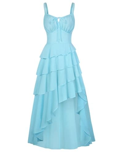 Scarlet Darkness Women's Ruffled Renaissance Corset Dress Pirate Gothic Dresses Summer Boho Fairycore Sundress Light Blue XL - Image 1