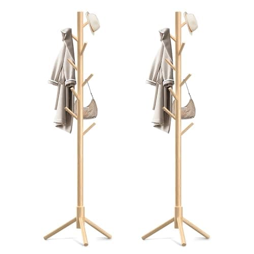Aliphon Wooden Coat Rack Stand, Freestanding Coat Rack with 8 Hooks, 3 Adjustable Size Coat Tree for Hats, Coats, Scarves bags, Coat Hanger Stand Used in Bedroom/Office/Entryway,2 PCS (Natural) - Image 1
