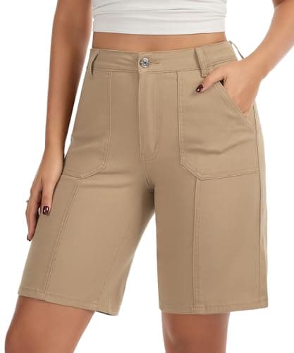 VIPONES Bermuda Denim Shorts for Women High Waisted Stretch Knee Length Casual Relaxed Fit Jorts with Pockets Khaki Shorts Summer 2026(6032,XL) - Image 1