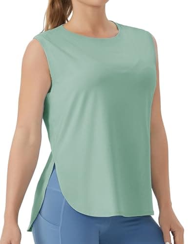 THE GYM PEOPLE Women's Workout Tank Tops Loose Fit Sleeveless Cotton Running Shirts Light Green - Image 1