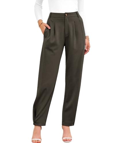 BTFBM Women's Pants Spring Fall 2026 Casual Loose Pleated Trousers Tapered Slacks Pockets Dressy Business Work Outfits(Army Green, Large) - Image 1