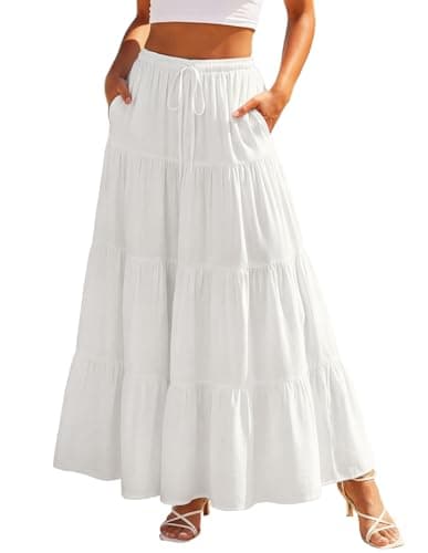 Scarlet Darkness Long Skirts for Women Flowy Boho Tiered Renaissance Maxi Skirt with Pockets White S - Image 1