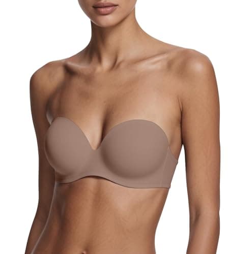 ZYQEXA Strapless Push Up Bras for Women - Underwire Supportive Plunge Convertible Halter Racerback Bralette Full Coverage Seamless Non Slip Workout Sexy Tshirt Invisible Bra, Coffee, 36D - Image 1