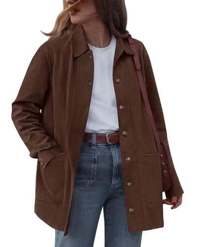 BTFBM Faux Suede Jacket Women Fall Fashion 2026 Leather Jackets Long Sleeve Button Down Winter Coats Shackets Outerwear(Coffee, Large) - Image 1
