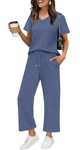 WIHOLL Matching Sets Women Clothing 2 Piece Loungewear Summer Spring Workout Sets Pants Jogging Suits Beach Resort Wear Going Out Vacation Essentials Maternity Clothes 2025 Blue XL - Image 1
