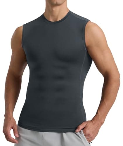 BOOJO Compression Shirt Men - Sleeveless Tee Tank Top Workout Running Quick Dry Base Layer Undershirts for Athletic Gym - Image 1