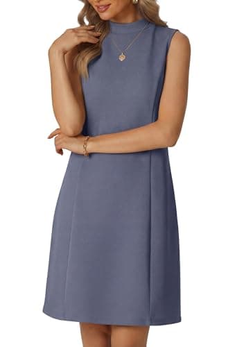 HiMONE Womens Sleeveless Mock Neck Mini Dress with Pockets A Line Knee Length Cute Office Dress - Image 1