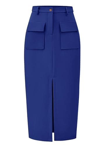KIRUNDO Midi Skirts for Women Summer Fall High Waisted Cargo Trendy Pencil Slit Dressy Casual Business Work Long Skirt(Royal Blue, Small) - Image 1