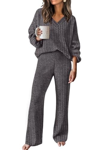 RUMIA Two Piece Sets for Women Loose Fit Fall Outfits Sweatsuits Sweater Lounge Sets Going Out Matching Sets Dark Grey M - Image 1