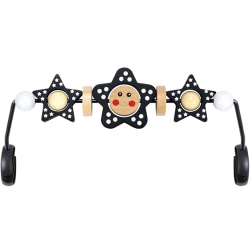 Baby Bjorn Bouncer Toy Bar Wooden Compatible with Baby Bjorn Bouncers, Attach Tight and Secure Fit, Easy to Remove, So Fun to Watch, Touch and Spin for Babies All Ages (Black and White Flower) - Image 1