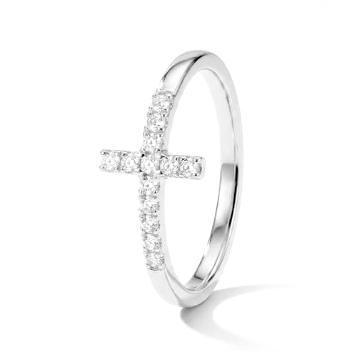 TOPROO 14K Gold Plated Cross Rings,925 Sterling Silver Hypoallergenic Rings With Cubic Zirconia Unique Anniversary Band Rings for Her (White Gold, 7) - Image 1