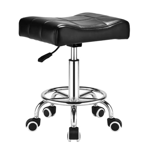 Mineloff Square Salon Rolling Stool - 300lbs Weight Capacity,Adjustable Swivel Stool with Wheel,Pu Leahter Comfortable Cutting Stools for Salon Tattoo Stylist Massage Perfect for Work SPA (Black) - Image 1