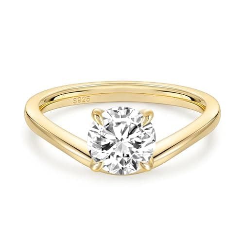 EAMTI 2CT 925 Sterling Silver Engagement Rings for Women Round Cut CZ Bands Solitaire Cubic Zirconia Curved Wedding Promise Gold Rings for Her Size 9 - Image 1