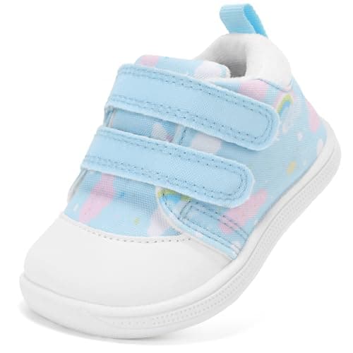 noorkiz Baby Wide Toe Box First Walking Shoes Toddler Barefoot Boys Shoe 6 12 18 24 Months Non-Slip Flexible Easy on & Off Breathable Causl Infant Sneakers Daycare Outdoor Light Blue Toddler Size 6 - Image 1
