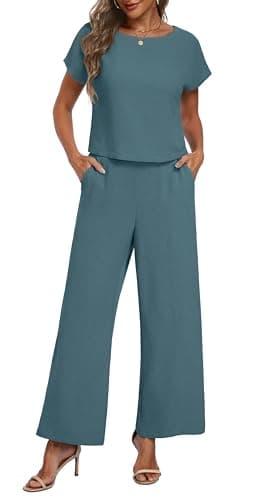 Lepunuo 2 Piece Sets for Women Summer Wide Leg Pants Matching Lounge Set - Image 1
