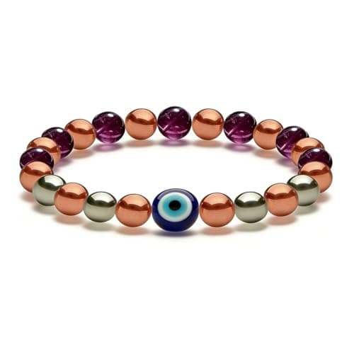 Drkao Unique Original Design Magnetic Therapy Bracelet for Women, Exclusive Lucky 7 Power Healing Crystals & Copper, Evil Eye Aura Shield, 4-Fold Protection Wellness Gift For Mother One Pack - Image 1