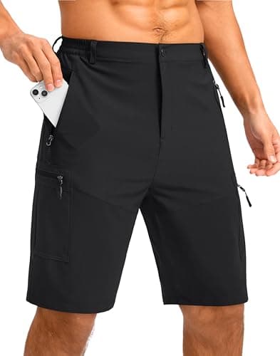 Pudolla Men's Hiking Shorts 11" Lightweight Cargo Work Shorts for Men Summer Travel Golf Casual Outdoor with 5 Pockets(Black 3X-Large)