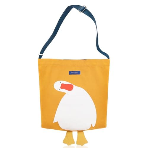 MEETPET Cute Canvas Tote Bag for Women Reusable Cotton Cloth Bag for Lunch Grocery Shopping and Beach with 3D Duck Design (Messenger bag Yellow Duck) - Image 1