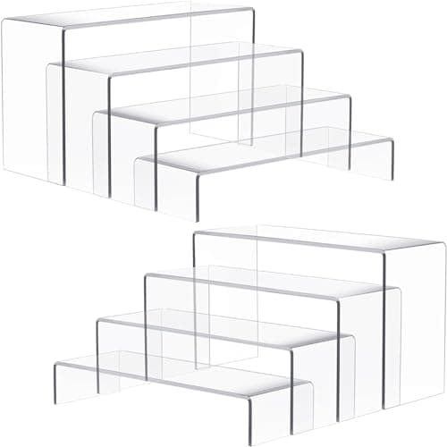 Anglelife Large Acrylic Risers, 8 Pcs 2 Set (7”L~8”L~9”L) Rectangular Stands Shelf Clear for Decor, Clear Display Risers Cake Shelves Retail Shoe Showcase - Image 1