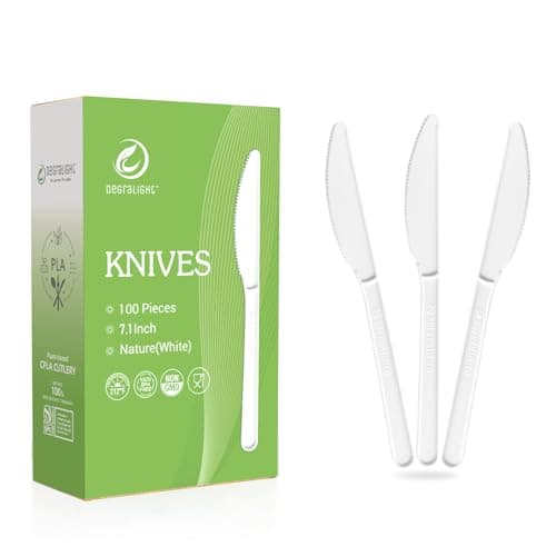 Degralight 100% Compostable Knives - 100 Pcs CPLA Knives, Durable and Heat Resistant CPLA Disposable Cutlery, No Plastic Disposable Silverware for Party, Wedding, Office & Daily - Image 1
