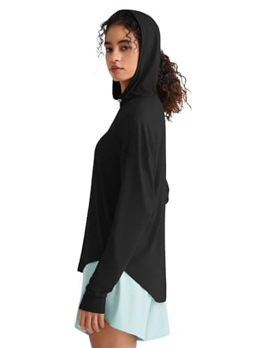 G4Free Sun Hoodie Women UPF 50+ UV Long Sleeve Shirts with Thumbholes Adjustable Drawcord Stretchy Hiking Outdoor Casual Tops(Black,M) - Image 1