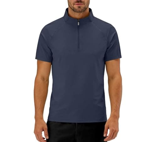 Oversized Workout Shirts for Men Short Sleeve Quarter Zip Athletic Shirts Pullover Lightweight Quick Dry Loose Fit Athletic Tops Baggy Work Out Shirt Breathable Gym Clothes Plus Size Gym Tshirt Navy - Image 1