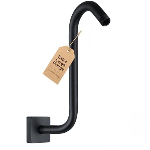 G-Promise All Metal S Shaped Shower Arm with Flange, Wall Mounted Stainless Steel High Rise Gooseneck Pipe Replacement, 10-Inch Lift Height, Compatible with Fixed Shower Head (12 Inch, Matte Black) - Image 1