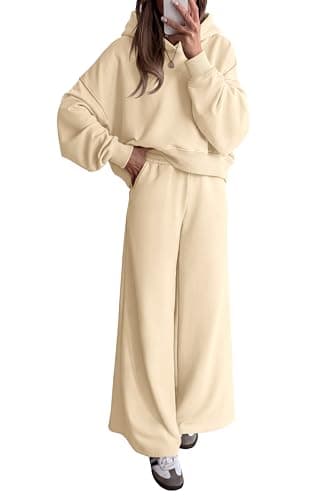 PRETTYGARDEN Women 2 Piece Lounge Sets Long Sleeve Hoodies Wide Leg Sweatpants Sweatsuits Workout Set Fall Outfits 2026(Beige,XX-Large) - Image 1