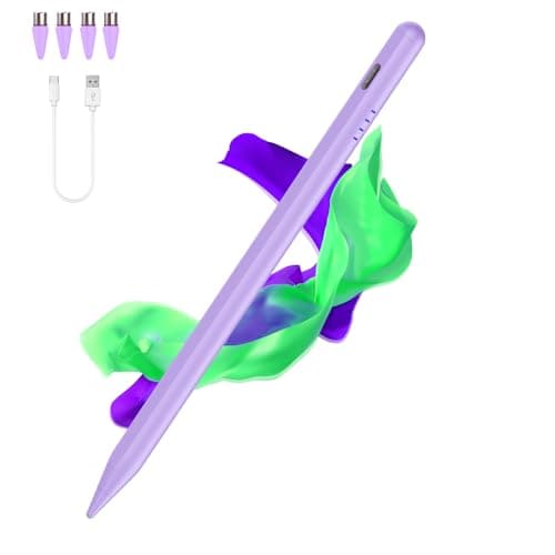 Stylus Pen for Android and iOS Touch Screen Pen,Tablet Pencil with 4 Pom Tip,Magnetic Phone Stylus Compatible with Samsung/Huawei/Lenovo/Mi/Vivo and Other Android Smartphone and Tablet Devices-Purple - Image 1