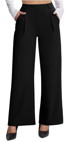 AVAMO Womens Dress Pants Wide Leg Stretchy Work Pants Pull On Business Casual Trousers Slacks for Women with Pockets Black - Image 1