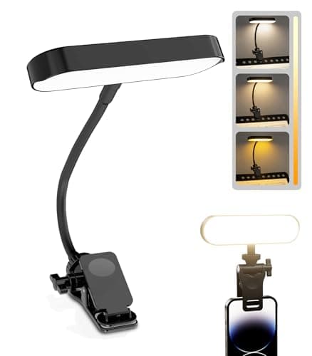 Jasput 2in1 LED Book Light and Desk Lamp, Clip On Reading Light for Bed & Books, 7.9IN Flexible Gooseneck Video Conference Light, 3 Color Modes Dimmable, Rechargeable Lamp for Laptop, Phone, Study - Image 1