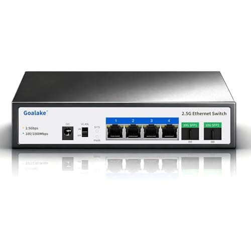 Goalake 6 Ports Ethernet Switch, 4X2.5G RJ45 Ports and 2X10G SFP Port, 60Gbps Switching Capacity, Ideal for 2.5GB NAS, 4K Video, Gaming PC, 2.5GB Server, 2.5GB WiFi AP,2.5GB PCIe Adapter 2.5GB Gigabit - Image 1