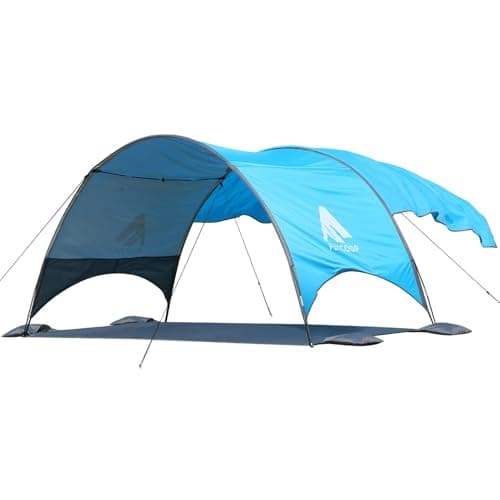 Flycoop 2026 Upgraded Beach Umbrella Canopy with UPF 50+ UV Protection – Portable Beach Tent for Sun, 360° Ventilation, 4 Sandbags, Dual Pockets, Stakes & Ropes (106 * 65 * 62"+75"*98" Sail)