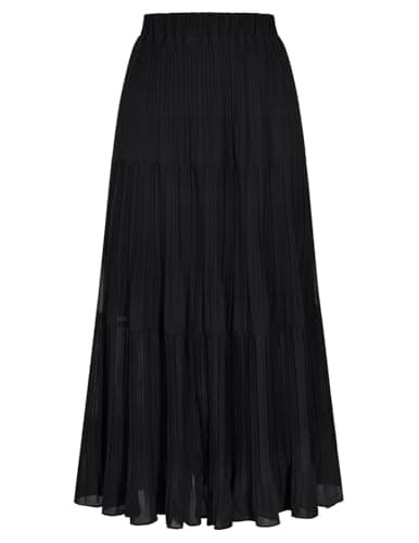 Kate Kasin 2026 Women's Black Chiffon Maxi Skirt, High Waist Pleated Skirts, Summer Flowy Long Skirts with Underskirt - Image 1