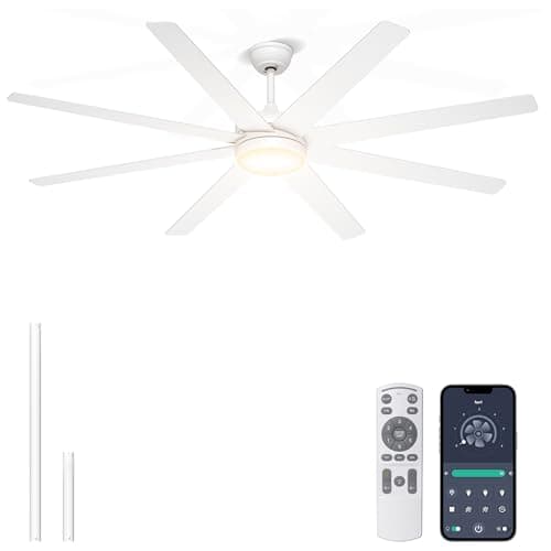 Phylluz 72 Inch Large Ceiling Fans with Lights, 8 Blades White Ceiling Fan Remote/APP Control, Dimmable, Reversible Big Ceiling Fan for Indoor/Covered Outdoor - Image 1