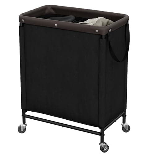 StorageWorks 2 Section Laundry Hamper, Rolling Laundry Cart with Wheels and Handles, Laundry Room Double Sorter for Organizer and Storage, 26.4 Gal(100L), Black - Image 1