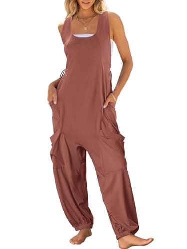 ANRABESS Women Overalls Jumpsuits Loose Casual Dressy Sleeveless Baggy Harem Pants Romper Jumpers 2026 Trendy Summer Outfits Caramel XX-Large - Image 1