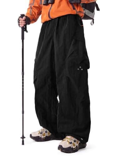 Areant Mens Baggy Hiking Cargo Pants Parachute Water Resistant Lightweight Wide Leg Pants Outdoor Climbing Trousers Black Large - Image 1