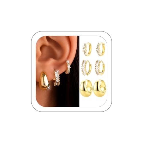 Gold Huggie Hoop Earrings for Women 3 Pairs 14K Gold Plated Dainty Sparkle CZ Hypoallergenic Non Tarnish Stack Earrings Set for Trendy Piercings Daily Jewelry Gifts - Image 1