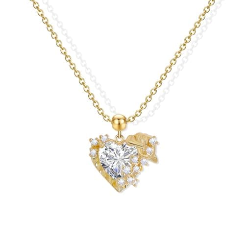 Aohik Heart-Shaped Cubic Zirconia Necklace with Hand Design Pendant, Gold Plated Copper Chain, Sparkling CZ Love Heart Jewelry for Women, Romantic Gift with Pin-Style Ending - Image 1