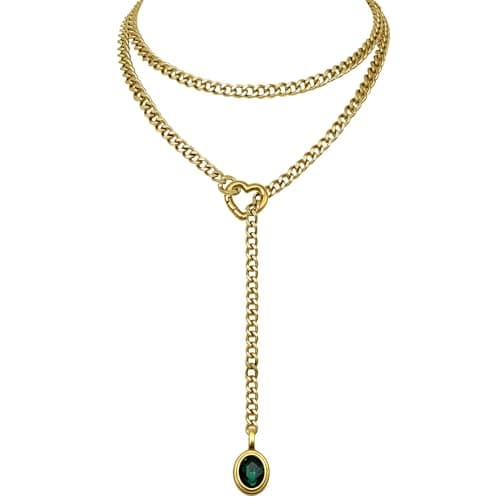 EverGlimp 18K Gold Plated Heart Slip Chain Necklace for Women, 39 Inch Extra Long Cuban Chain, Removable Heart O-Ring, Crystal Pendant, Double Layer Adjustable Y-Necklace, Statement Jewelry - Image 1