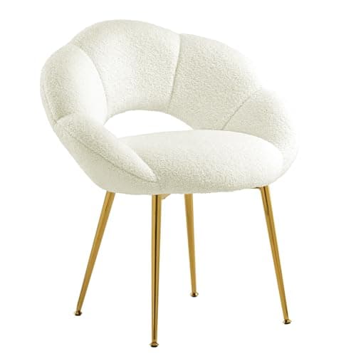 SUPPNEED Home Office Desk Vanity Chair: Petal Cute Comfy Accent Makeup Chair with Back Arms Modern Comfortable Metal Aesthetic Make Up Chairs for Girls Women Gold & White - Image 1