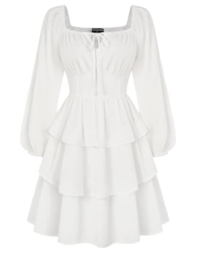 Scarlet Darkness Renaissance Dress for Women Square Neck Long Sleeve Fall Dresses Corset Pirate Costumes with Pockets White M - Image 1