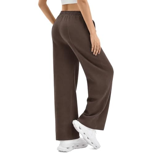SINOPHANT Womens Wide Leg Sweatpants High Waist Spring Fall Transitional Season Lightweight Lounge Pants with Pockets Drawstring Joggers Brown S - Image 1