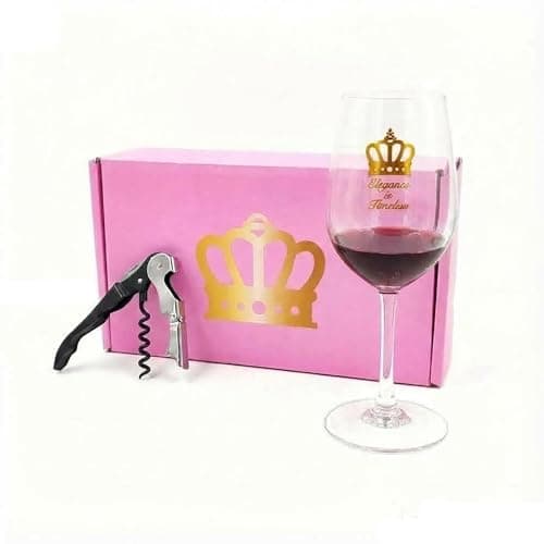 Birthday Gifts For Women Crown Wine Glass Set for Her - Elegance is Timeless 10OZ Stemmed Wine Glass with Pink Gift Box & Opener - Unique Gifts for Mom, Grandma, Queen Themed Party Favors - Image 1